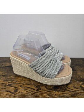 Steve Madden Doris Wedge Platform Sandals Jute Espadrille Size 9 Metallic Silver